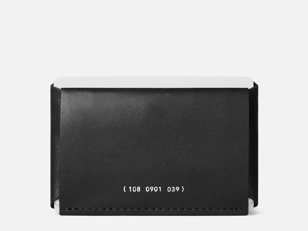 Black leather card holder with strap